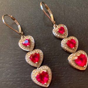 925 Sterling Silver Heart Ruby Earrings